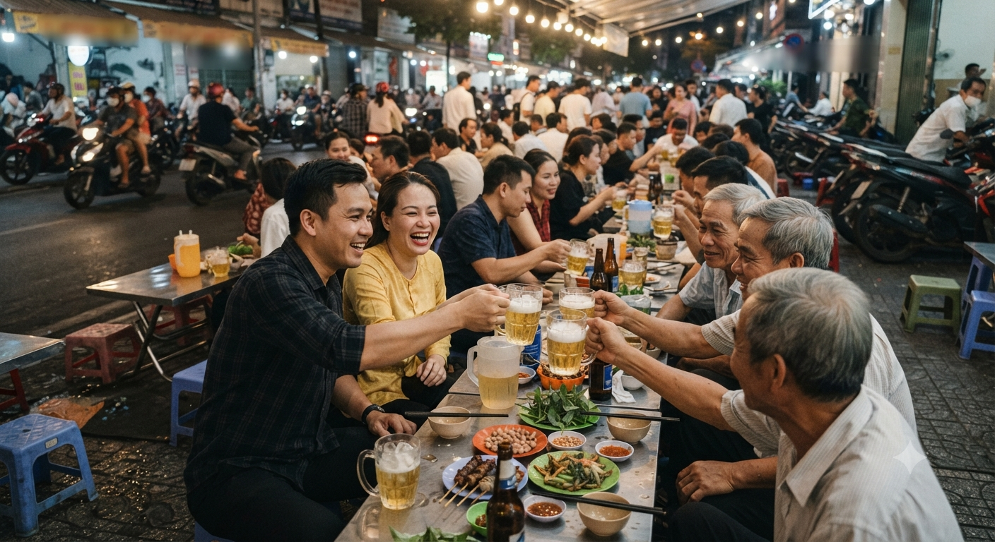 Không gian tụ họp và văn hóa thưởng thức tại quán nhậu bình dân Thủ Đức